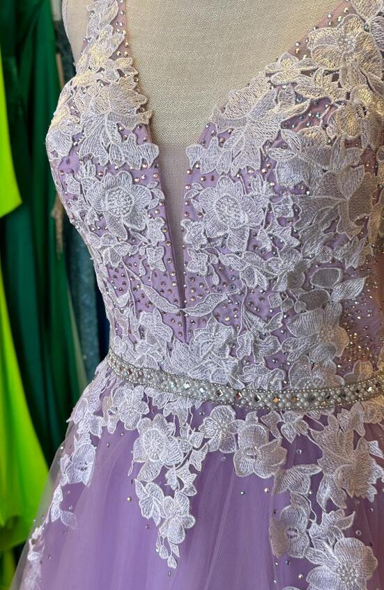 Lilac Open Back Long Prom Dresses