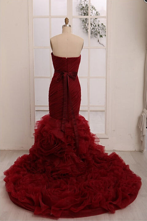 Burgundy Mermaid Prom Dress, Pageant Dress, Evening Dress, Dance Dresses, Graduation School Party Gown