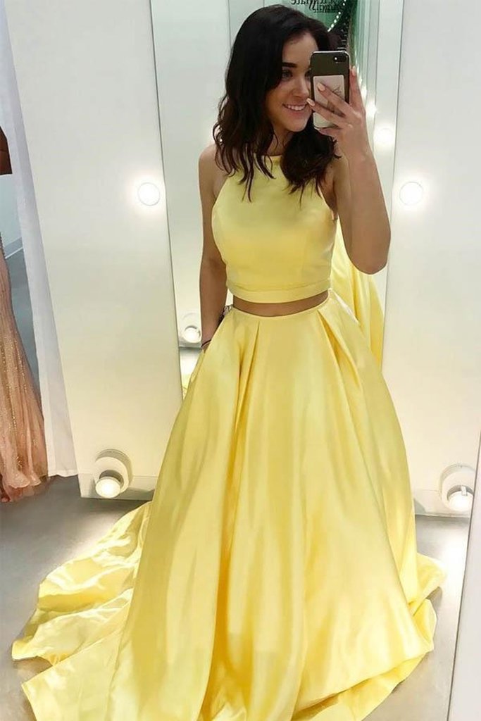 Yellow Two Pieces Prom Dress, Formal Dress, Evening Dress, Dance Dresses