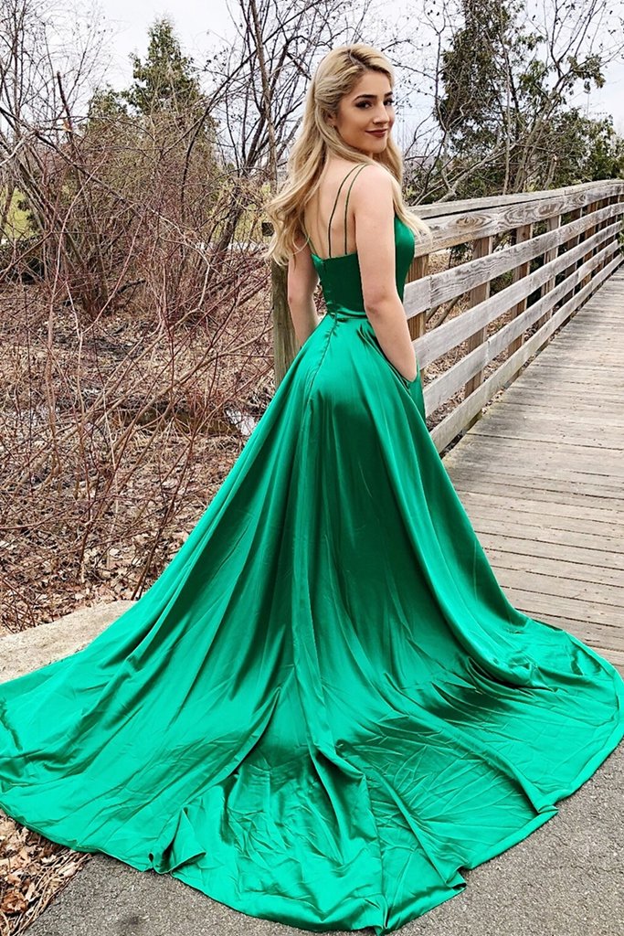 Green Prom Dresses Slit Skirt, Evening Dress, Formal Dress, Dance Dresses, Graduation School Party Gown