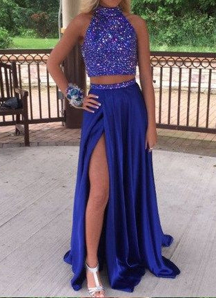 Royal Blue Prom Dress Slit Skirt, Prom Dresses, Evening Gown,Graduation School Party Gown, Winter Formal Dress