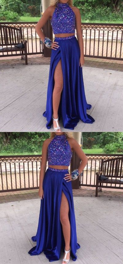 Royal Blue Prom Dress Slit Skirt, Prom Dresses, Evening Gown,Graduation School Party Gown, Winter Formal Dress