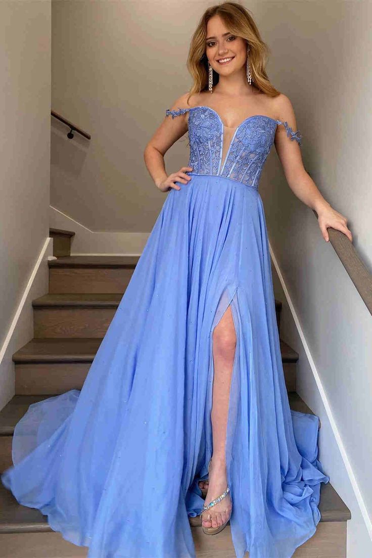 A-line Chiffon Long Prom Dress with Sheer Leaf Lace Bodice