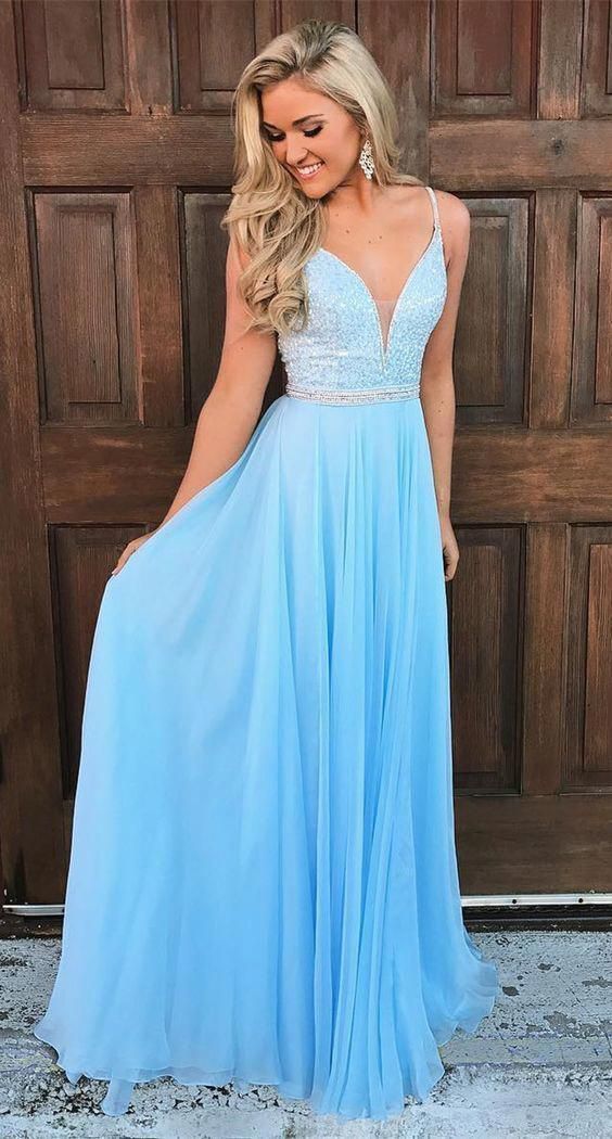 Light Blue Prom Dress Long , Dresses For Graduation Party, Evening Dress, Formal Dress