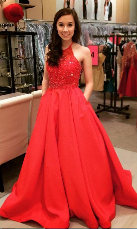 Prom Dress Halter Neckline, Evening Dress, Dance Dresses, Graduation School Party Gown