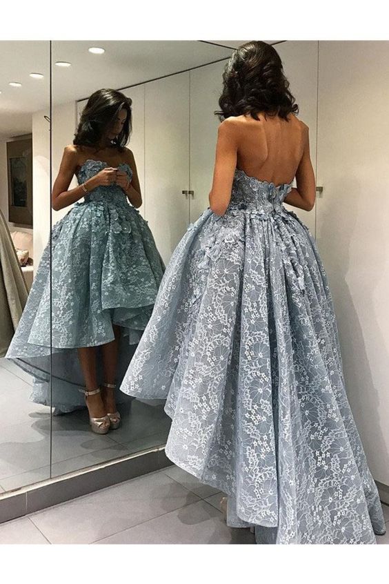 High Low Lace Homecoming Dress, Short Prom Dress, Graduation School Party Gown