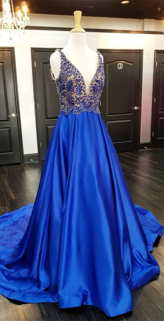 Royal Blue Prom Dress V Neckline, Evening Dress, Formal Dresses, Gradu DressesTailor Royal Blue Prom Dress V Neckline, Evening Dress, Formal Dresses, Gradu DressesTailor