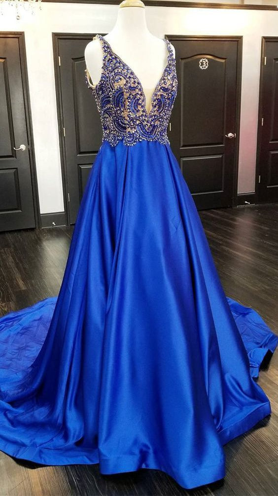 Royal Blue Prom Dress V Neckline, Evening Dress, Formal Dresses, Graduation School Party Dance Dress