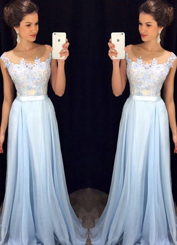 Light Blue Prom Dress, Prom Dresses,Evening Gown, Graduation School Party Dress, Winter Formal Dress