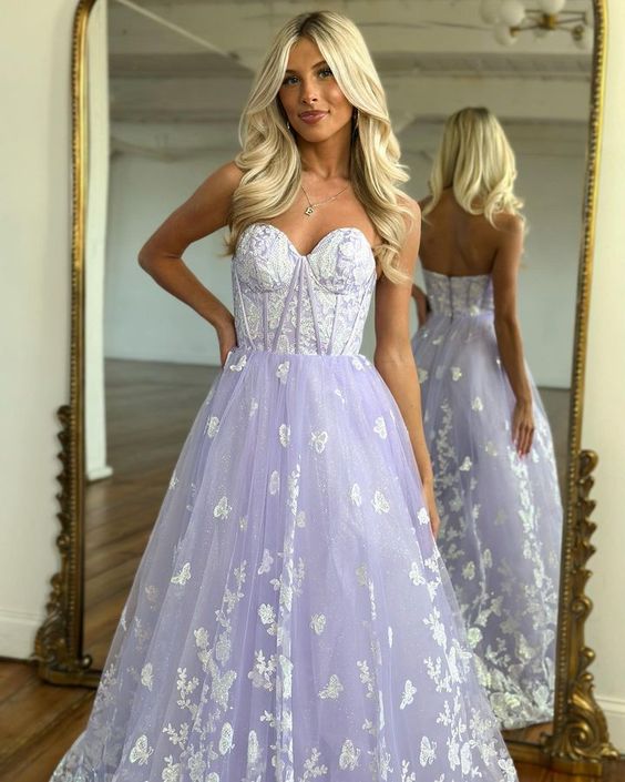 Strapless Lace Long Prom Dress