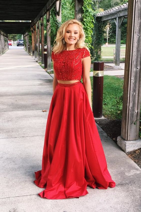 Red Two Pieces Prom Dress, Evening Dress, Dance Dresses, Graduation Sc DressesTailor Red Two Pieces Prom Dress, Evening Dress, Dance Dresses, Graduation Sc DressesTailor