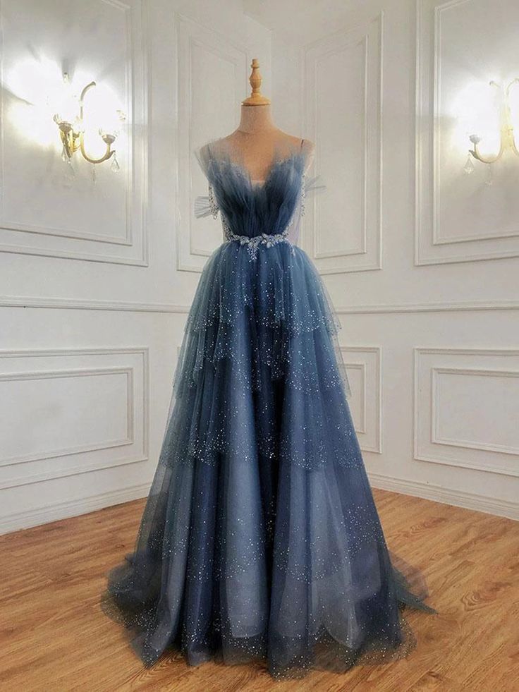 Straps Sparkly Princess Ball Gown Long Prom Dress