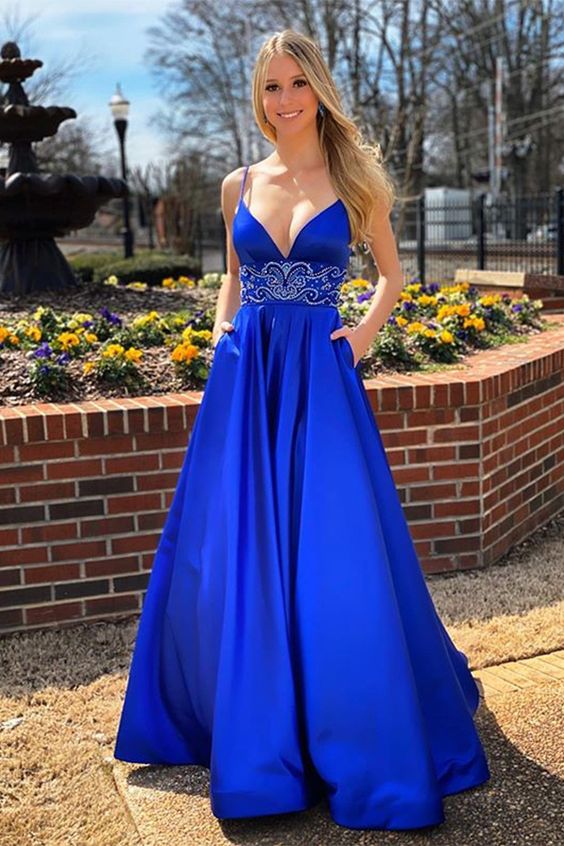 Sexy Royal Blue Long Prom Dresses with Beading,Formal Dresses,Charming –  DressesTailor