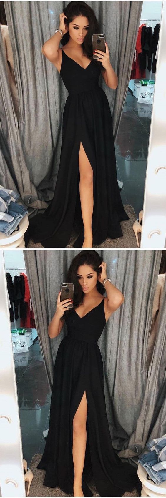 Black Prom Dress with Slit, Prom Dresses, Evening Gown, Winter Formal Dress
