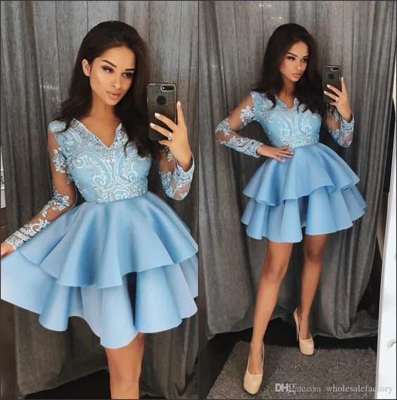Light Blue Short Prom Dress, Homecoming Dresses, Graduation School Party Gown