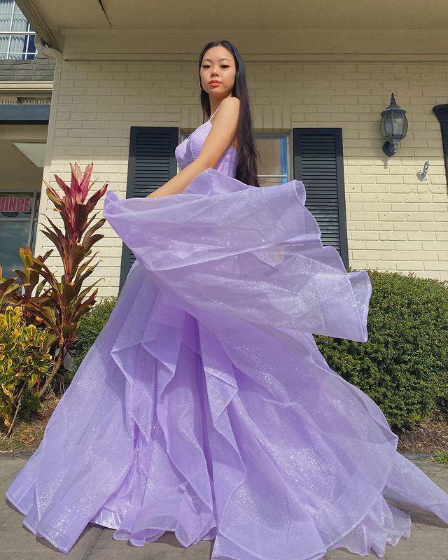 Straps Sparkling Ball Gown Long Prom Dress with Lace-up Back