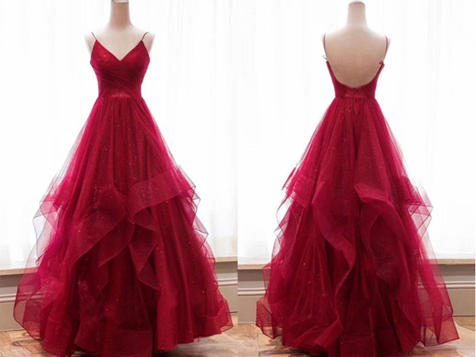 Sparkly Prom Dress V Neckline, Long Homecoming Dress, Formal Dress