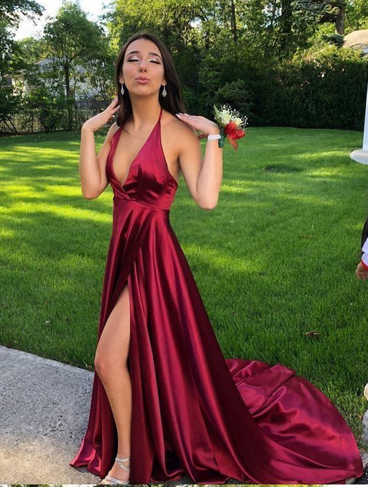 Sexy Prom Dress Slit Skirt, Evening Dress, Dance Dresses, Graduation School Party Gown