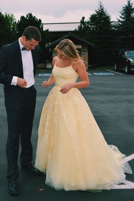 Yellow Lace Prom Dresses 2022, Evening Dress, Formal Dress, Dance Dresses, Graduation School Party Gown