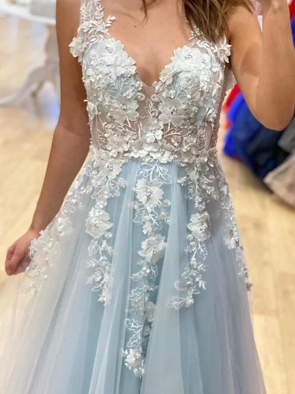 Strapless Tulle/Lace Long Prom Dresses