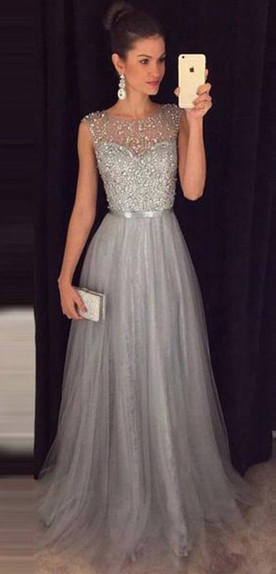 Silvery Grey Prom Dress, Evening Dress, Formal Dresses, Graduation Sch