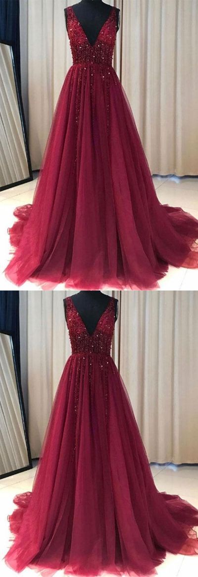 V Neckline Prom Dress Long , Evening Dress, Formal Dresses, Graduation School Party Dance Dress