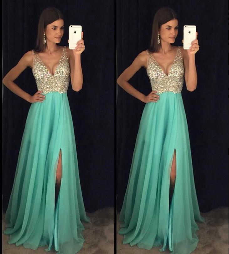 Sexy Prom Dress Slit Skirt, Prom Dresses, Evening Gown, Graduation School Party Dress, Winter Formal Dress