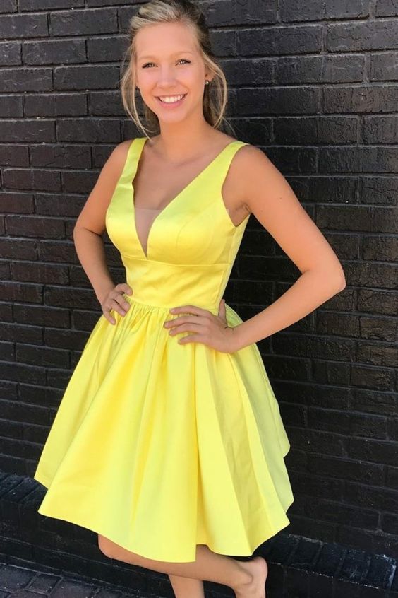Yellow Homecoming Dress, Short Prom Dress, Graduation School Party Gow DressesTailor Yellow Homecoming Dress, Short Prom Dress, Graduation School Party Gow DressesTailor