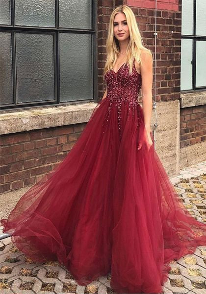 Burgundy Prom Dress Long, Dresses For Graduation Party, Evening Dress, – DressesTailor