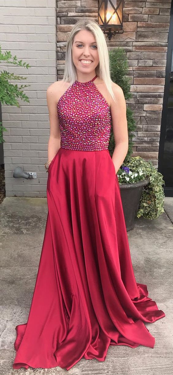 Prom Dress Halter Neckline, Prom Dresses, Evening Gown, Graduation Sch DressesTailor Prom Dress Halter Neckline, Prom Dresses, Evening Gown, Graduation Sch DressesTailor