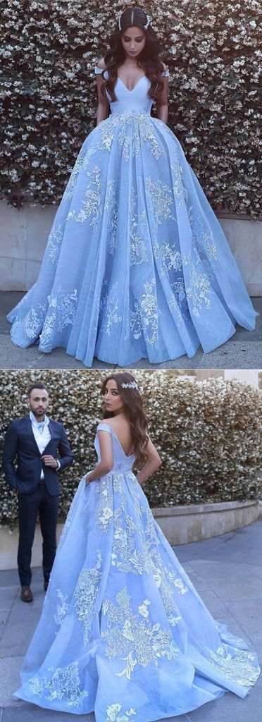 Blue Lace Prom Dress Off The Shoulder Straps, Dresses For Graduation Party, Evening Dress, Formal Dress