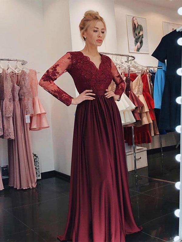 Long Prom Dress with Sleeves , Dance Dresses, Graduation School Party Gown