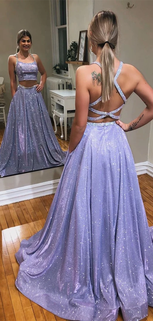 Sparkly Two Pieces Prom Dresses, Formal Dress, Evening Dress, Dance Dresses, Graduation School Party Gown