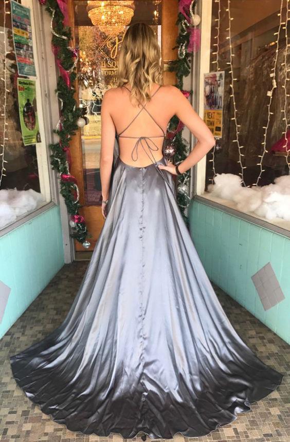 Sexy Silver Grey Prom Dress Long, Prom Dresses For Teens, Dresses For Party, Formal Dress