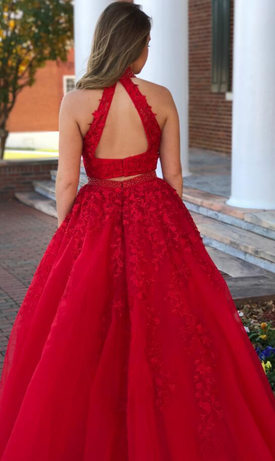 Two Pieces Prom Dress Halter Neckline, Dresses For Graduation Party, Evening Dress,