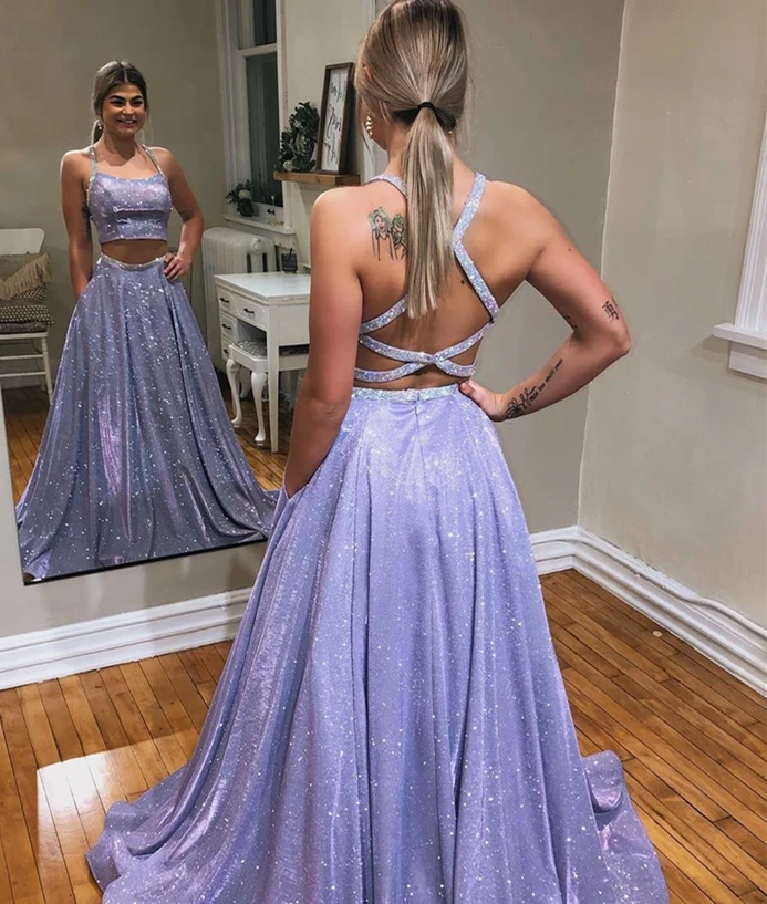 Sparkly Two Pieces Prom Dresses, Formal Dress, Evening Dress, Dance Dresses, Graduation School Party Gown