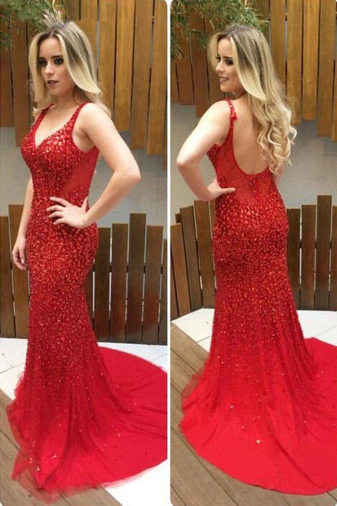 Sexy Beaded Prom Dress, Prom Dresses, Pageant Dress, Evening Dress, Ball Dance Dresses, Graduation School Party Gown