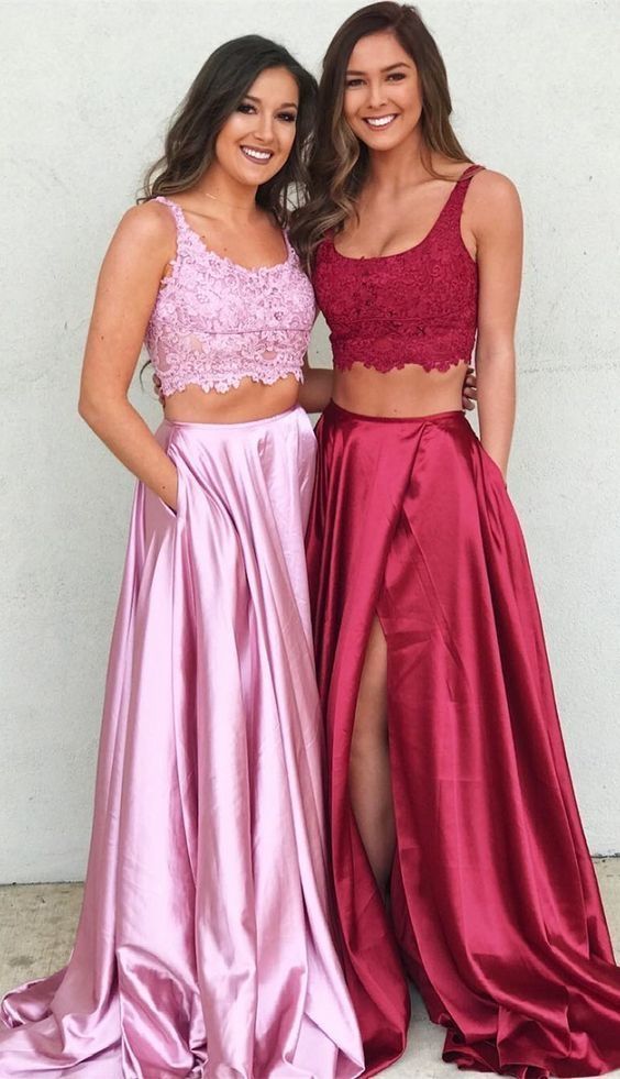 Two Pieces Prom Dress Lace Top, Evening Dress, Dance Dresses, Graduation School Party Gown