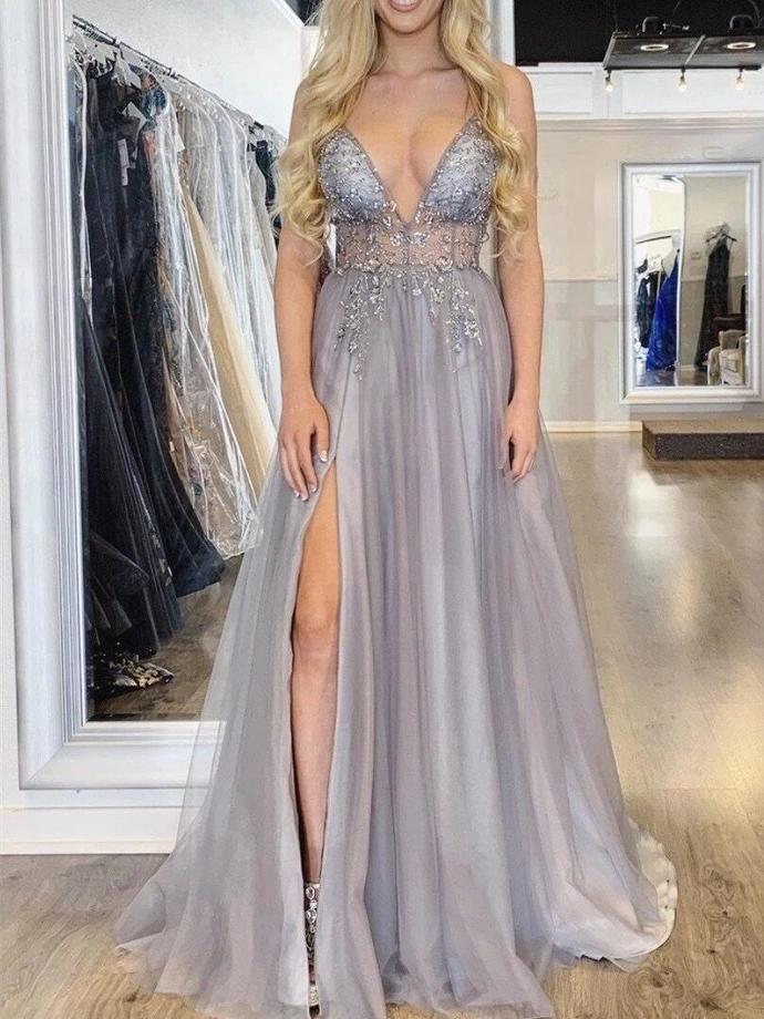 Simple Prom Dress with Slit, Pageant Dress, Evening Dress, Dance Dresses, Graduation School Party Gown