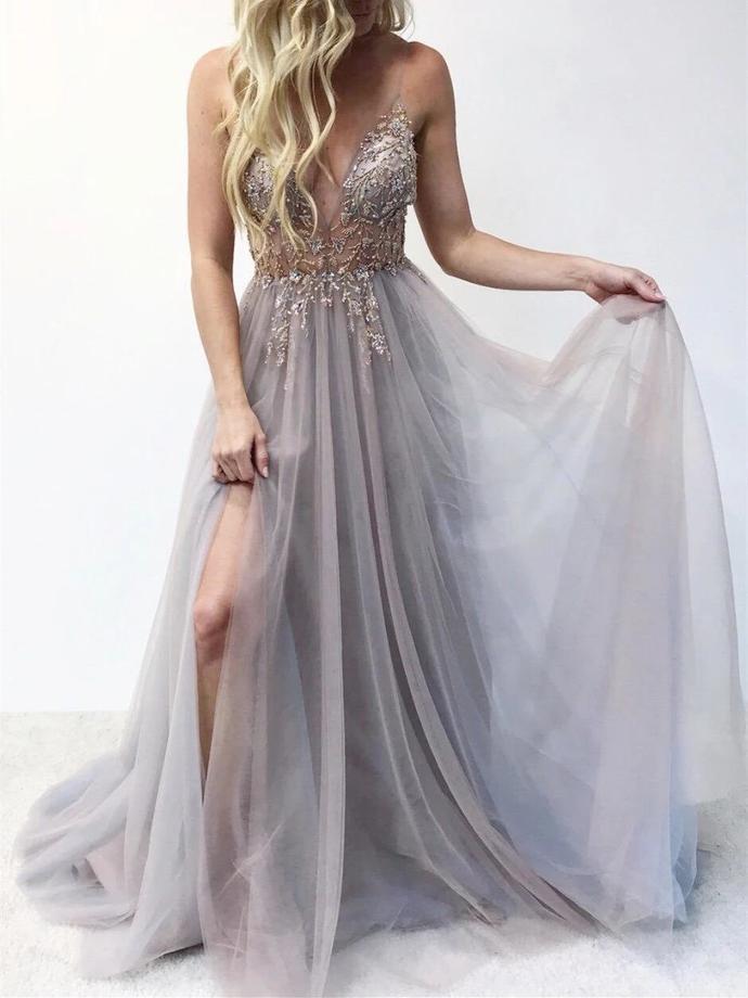Simple Prom Dress with Slit, Pageant Dress, Evening Dress, Dance Dresses, Graduation School Party Gown