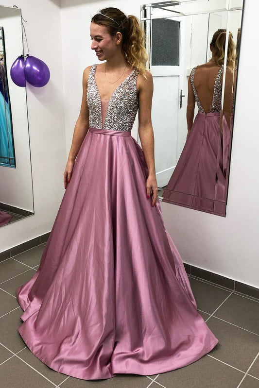 Sexy Prom Dress Deep V Neckline, Evening Dress, Formal Dresses, Graduation School Party Dance Dress
