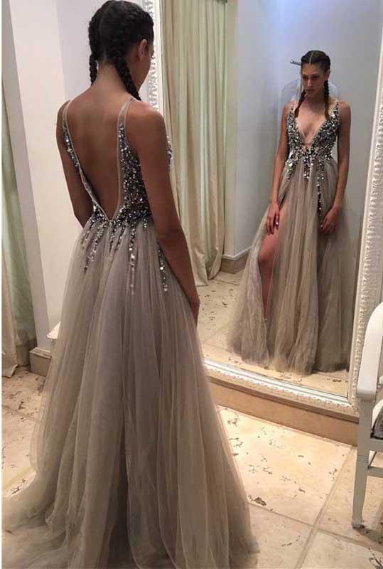 Sexy Backless Prom Dress V Neckline, Evening Dress, Formal Dresses, Graduation School Party Dance Dress