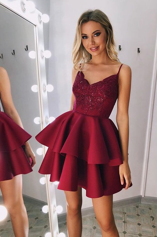 Burgundy Homecoming Dress, Short Prom Dress, Graduation School Party Gown
