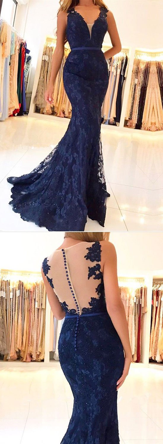 Mermaid Lace Prom Dress, Prom Dresses, Evening Gown, Graduation School Party Dress, Winter Formal Dress