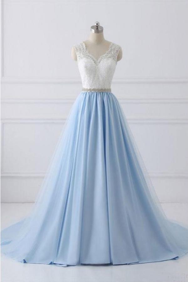 White and Light Blue Prom Dress Long, Ball Gown, Dresses For Party, Ev DressesTailor White and Light Blue Prom Dress Long, Ball Gown, Dresses For Party, Ev DressesTailor