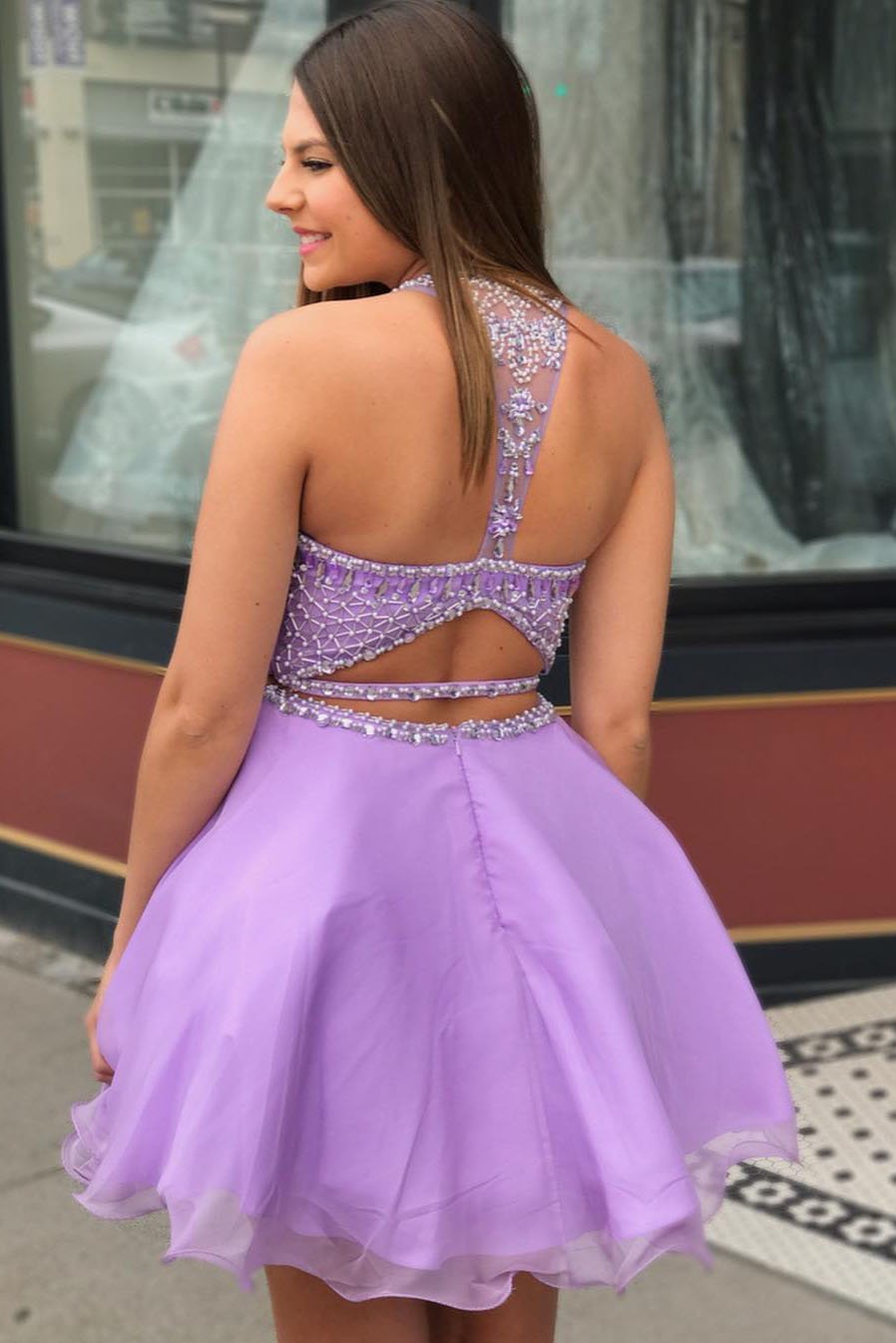 Two Pieces Purple Homecoming Dress, Short Prom Dress ,Dresses For Graduation Party, Evening Dress, Formal Dress, DTH017