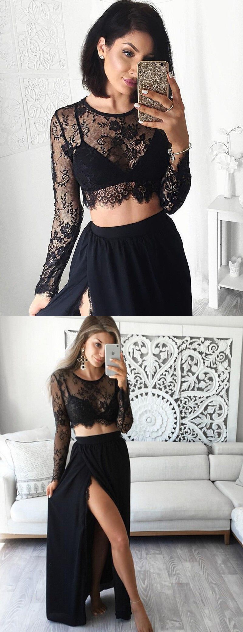 Black Prom Dress Slit Skirt, Prom Dresses, Evening Gown, Graduation School Party Dress, Winter Formal Dress