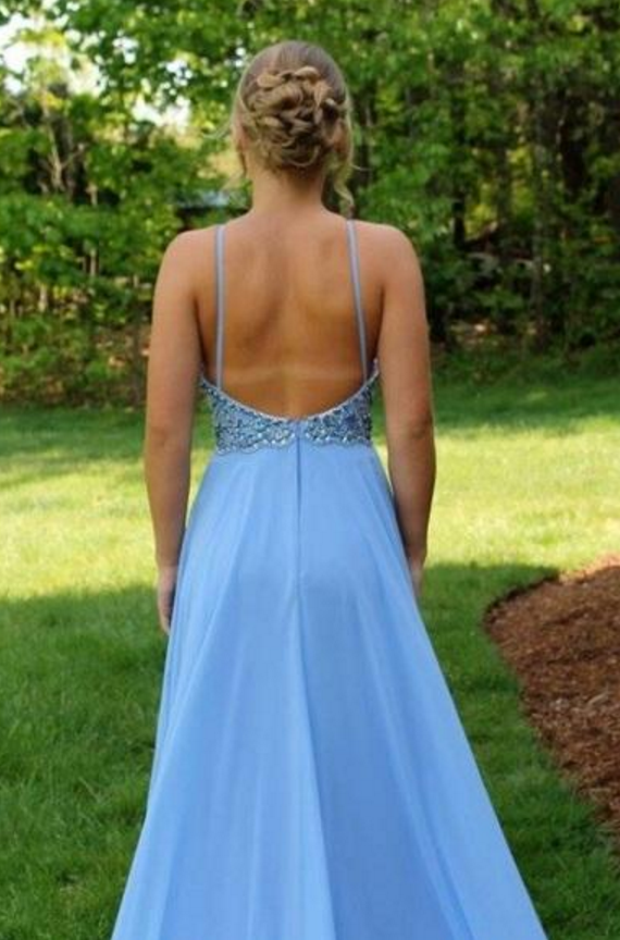 Light Blue Prom Dress Halter Neckline, Pageant Dress, Evening Dress, Dance Dresses, Graduation School Party Gown, DT0578