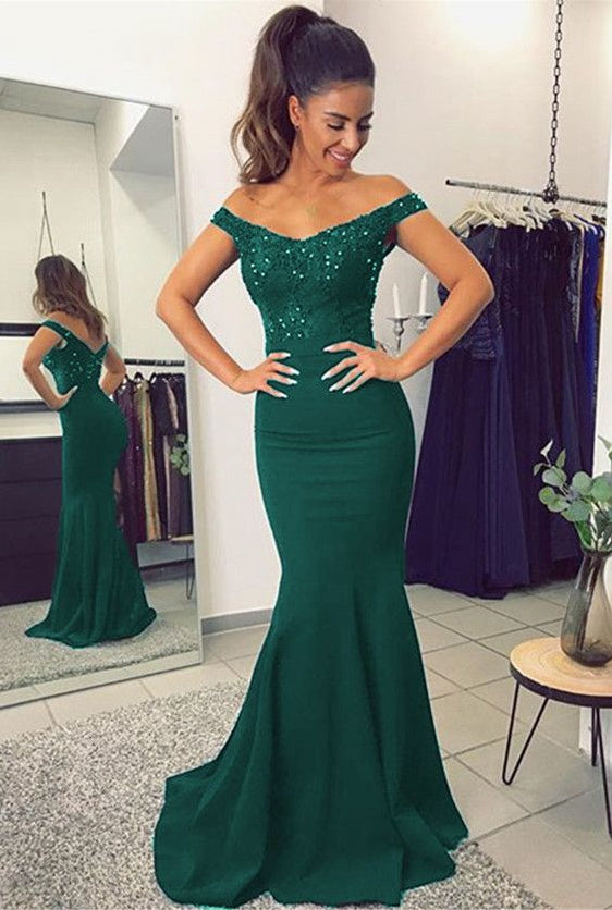 Green Mermaid Prom Dress For Teens, Prom Dresses, Graduation School Party Gown