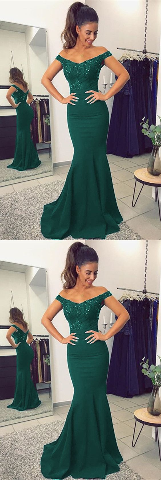 Green Mermaid Prom Dress For Teens, Prom Dresses, Graduation School Party Gown